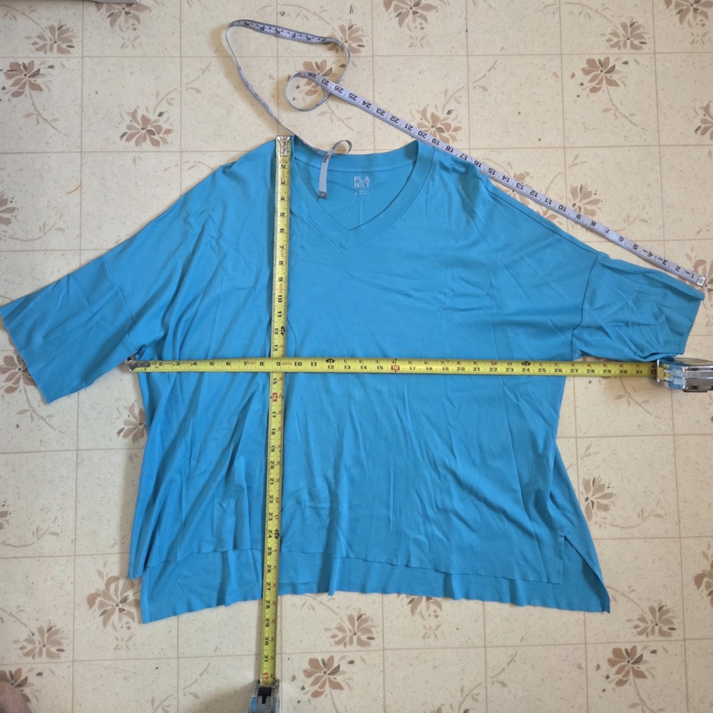 Planet by Lauren G Blue Turquoise V-Neck Boxy Baggy Loose Fit Women's Top - Picture 5 of 5